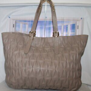 Jane August Italy Ruched Leather Oversized Kings Road Shopper Tote Shoulder Bag